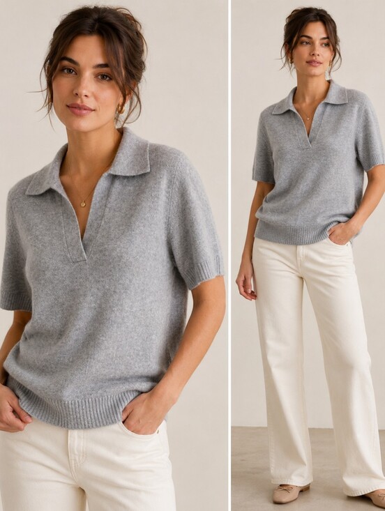 Abercrombie & Fitch Tops - Abercrombie & Fitch Gray Knit Polo Sweater Top Medium Quiet Luxury Preppy Chic